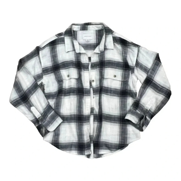 American Eagle Black White Plaid Flannel Button Down M - Picture 1 of 4